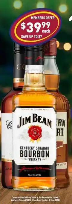 Liquor Legends Canadian club whisky, jim beam white or southern comfort offer