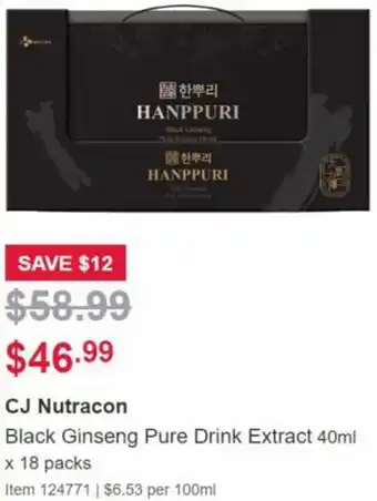 Costco CJ Nutracon Black Ginseng Pure Drink Extract 40ml x 18 packs offer