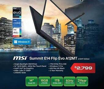 Leader Computers Msi summit e14 flip evo a12mt offer