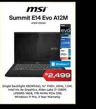 Leader Computers Msi summit e14 evo a12m offer