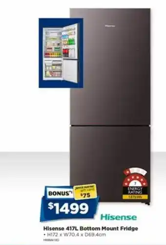 Hisense 417l bottom mount fridge
