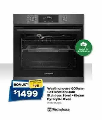 Westinghouse 60 mm 10-function dark stainless steel +steam pyrolytic oven