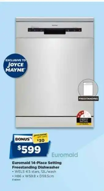 Euromaid 14-place setting freestanding dishwasher