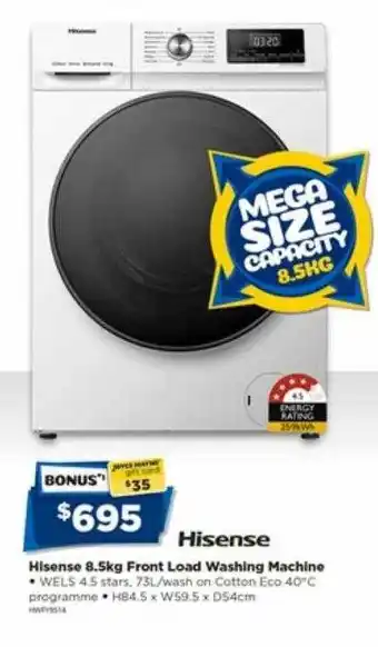 Hisense 8.5 kg front load washing machine