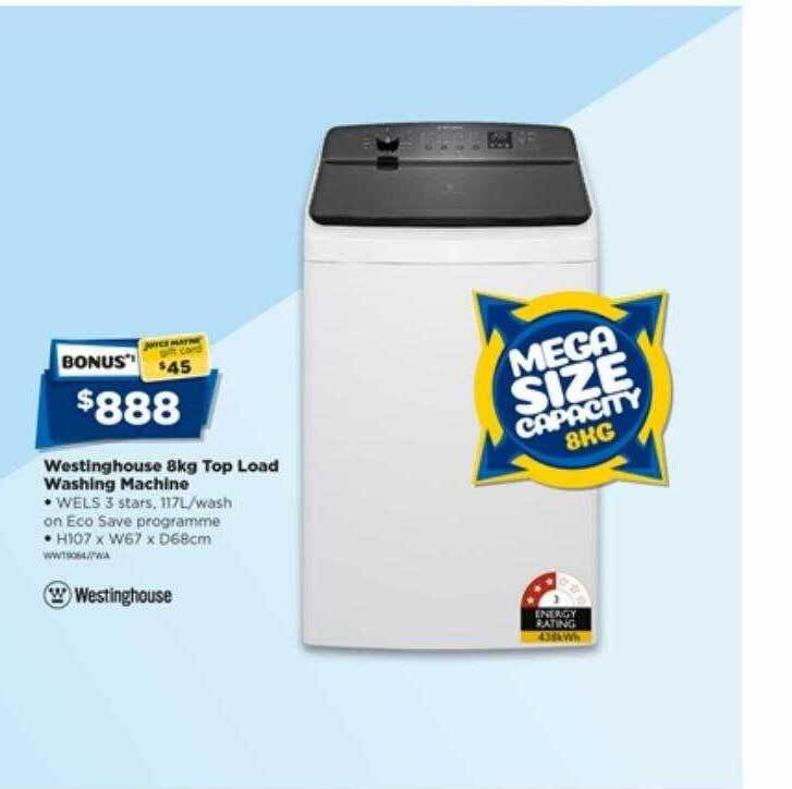 Westinghouse 8 kg top load washing machine offer at Joyce Mayne