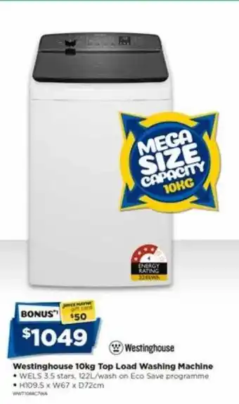 Westinghouse 10 kg top load washing machine
