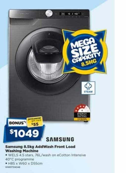 Samsung 8.5 kg addwash front load washing machine offer at Joyce Mayne