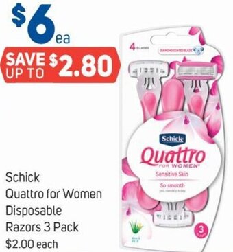 Foodland Schick Quattro for Women Disposable Razors 3 Pack offer