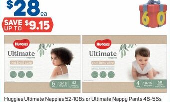 Foodland Huggies Ultimate Nappies 52-108s or Ultimate Nappy Pants 46-56s offer