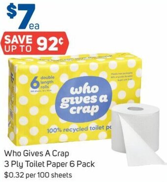 Foodland Who Gives A Crap 3 Ply Toilet Paper 6 Pack offer