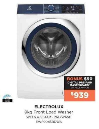 Bing Lee Electrolux 9kg Front Load Washer offer