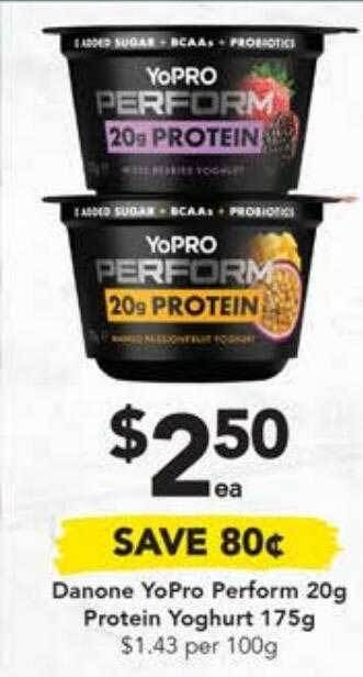 Drakes Danone yopro perform protein yoghurt offer