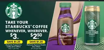 Drakes Starbucks frappuccino coffee drink or esspresso double shot offer