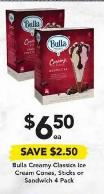 Drakes Bulla creamy classics ice cream cones, sticks or sandwich offer