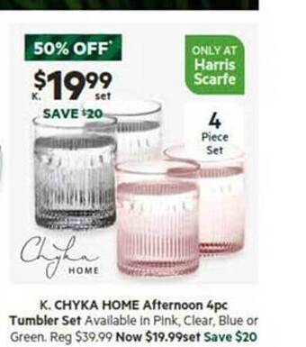 Harris Scarfe Chyka home afternoon 4pc tumbler set offer