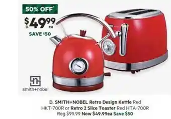 Harris Scarfe Smith+nobel retro design kettle or retro 2 slice toaster offer