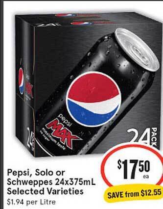 IGA Pepsi, solo or schweppes offer