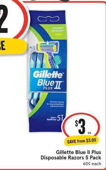 IGA Gillette blue ii plus disposable razors 5 pack offer