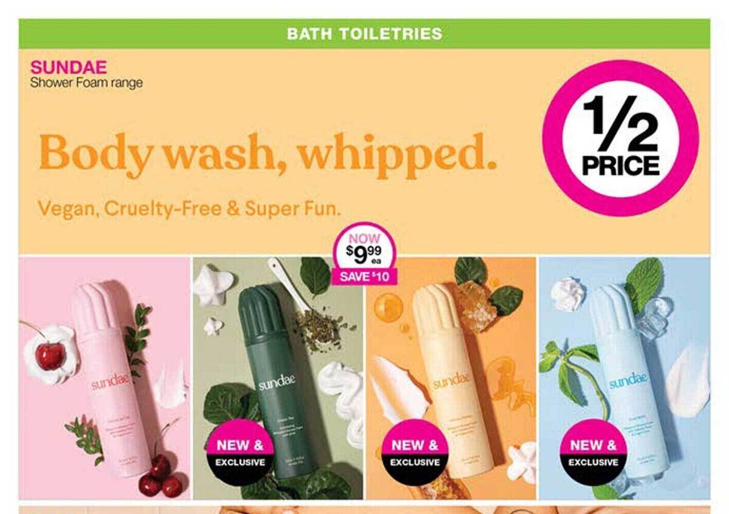 Sundae shower foam range offer at Priceline