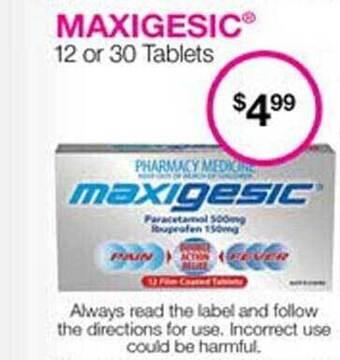Priceline Maxigesic 12 or 30 tablets offer
