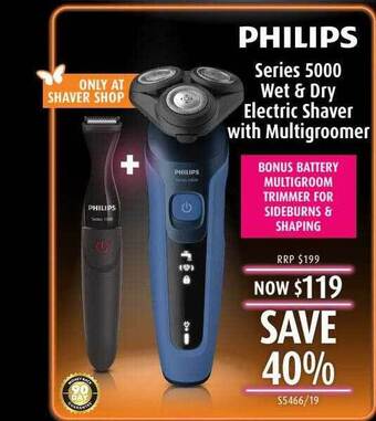 Shaver Shop Philips series 5000 wet & dry electric shaver with multigroomer offer