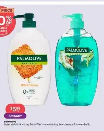 Discount Drug Stores Palmolive naturals milk & honey body wash or hydrating sea minerals shower gel offer