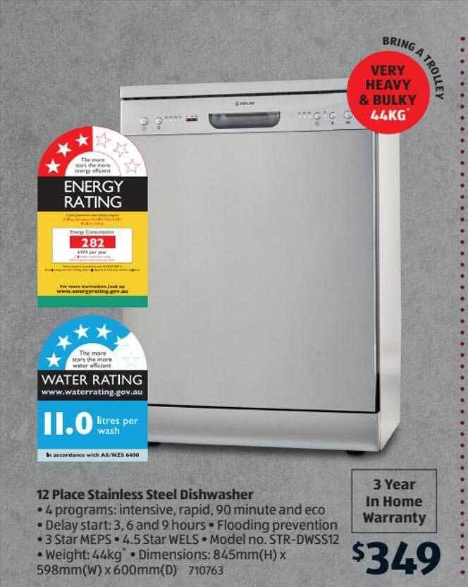 12 place stainless steel dishwasher offer at ALDI