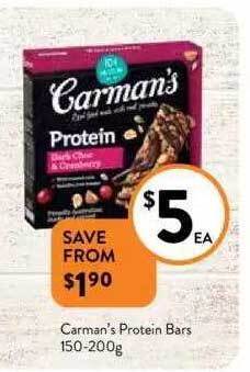 Foodworks Carman's protein bars offer