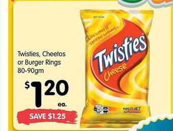 Spar Twisties, cheetos or burger rings offer