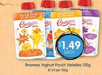 Spudshed Brownes yoghurt pouch varieties offer