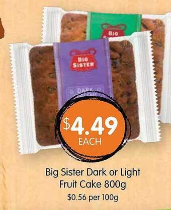 Spudshed Big sister dark or light fruit cake offer