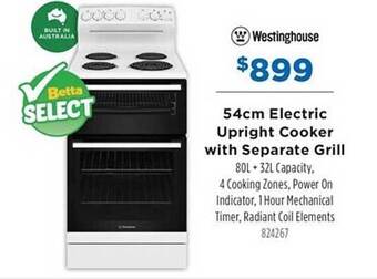 Betta Westinghouse 54cm electric upright cooker with separate grill offer