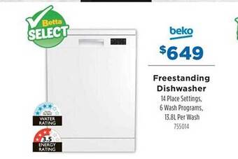 Betta Beko freestanding dishwasher offer