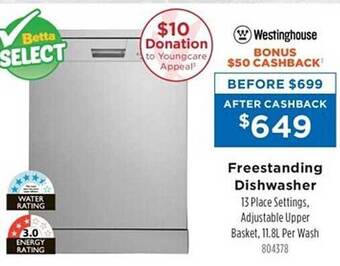 Betta Westinghouse freestanding dishwasher offer