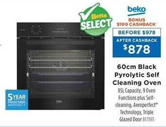 Betta Beko 60cm black pyrolytic self cleaning oven offer