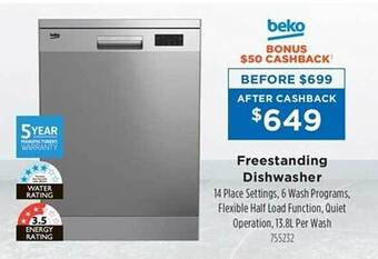Betta Beko freestanding dishwasher offer