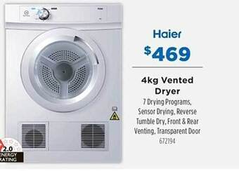 Betta Haier 4kg vented dryer offer