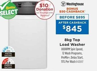 Betta Westinghouse 8kg top load washer offer