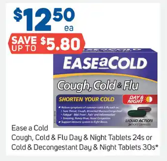 Foodland Ease a Cold Cough, Cold & Flu Day & Night Tablets 24s or Cold & Decongestant Day & Night Tablets 30s offer
