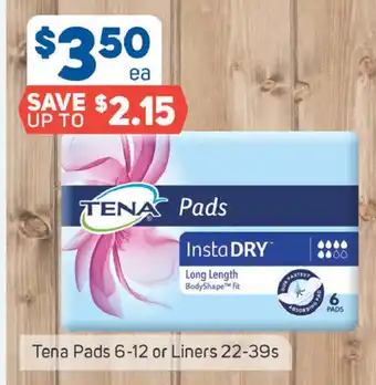 Foodland Tena Pads 6-12 or Liners 22-39s offer