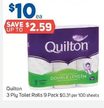 Quilton 3 Ply Toilet Rolls 9 Pack