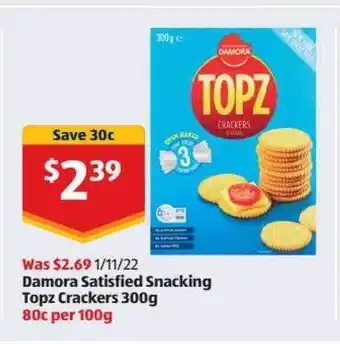 ALDI Damora satisfied snacking topz crackers offer