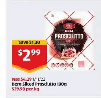 ALDI Berg sliced prosciutto offer