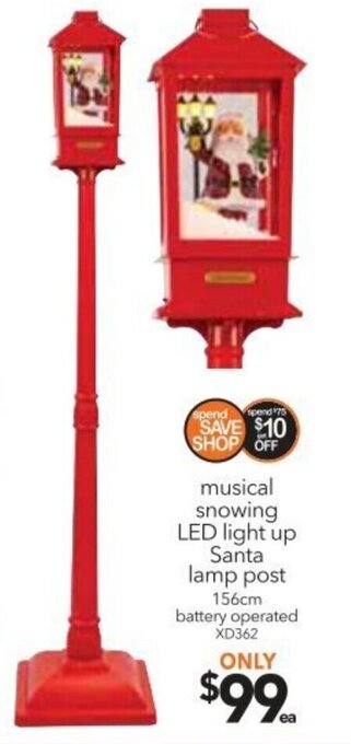 Musical Snowing LED Light Up Santa Lamp Post