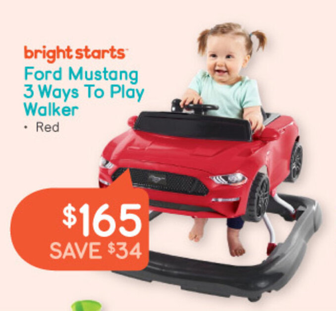 Brightstarts Ford Mustang 3 Ways To Play Walker offer at Baby Bunting