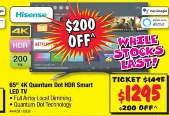JB Hi-Fi Hisense - 65" 4K Quantum Dot HDR Smart LED TV - 444458 offer