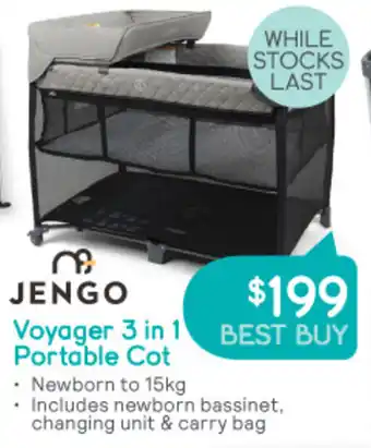 Baby Bunting Jengo Voyager 3in1 Portable Cot offer