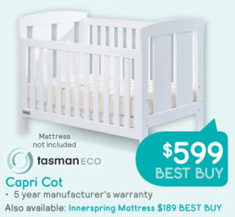 Baby Bunting Tasmaneco Capri Cot offer