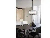 Montauk 3 Light Large Pendant in Black with Ribbed Clear Glass