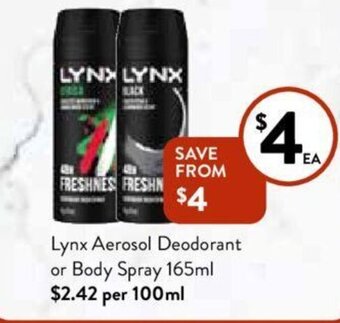 Foodworks Lynx Aerosol Deodorant Or Body Spray offer